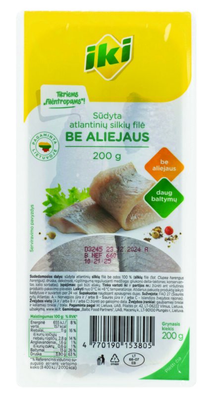 IKI atlantinių silkių filė be aliejaus, 200 g