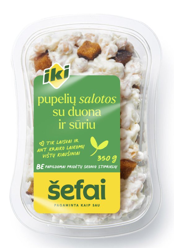IKI ŠEFAI pupelių salotos su duona ir sūriu, 350 g