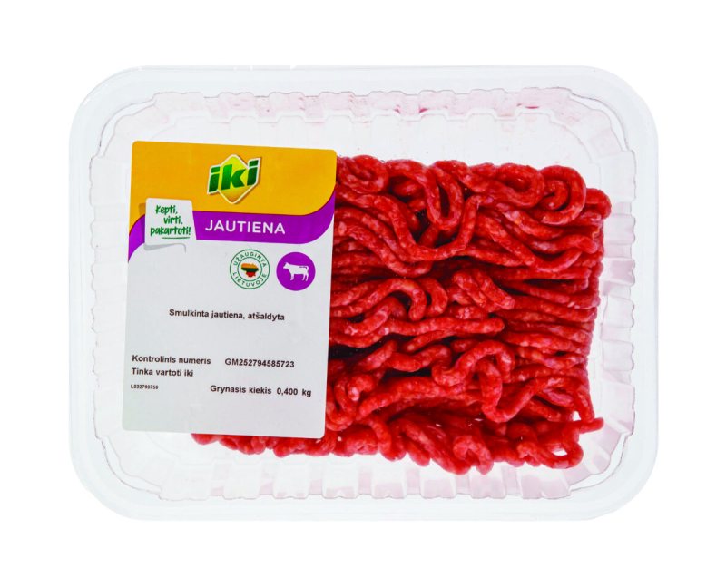 IKI smulkinta jautiena riebumas ne didesnis kaip 15%, 400 g