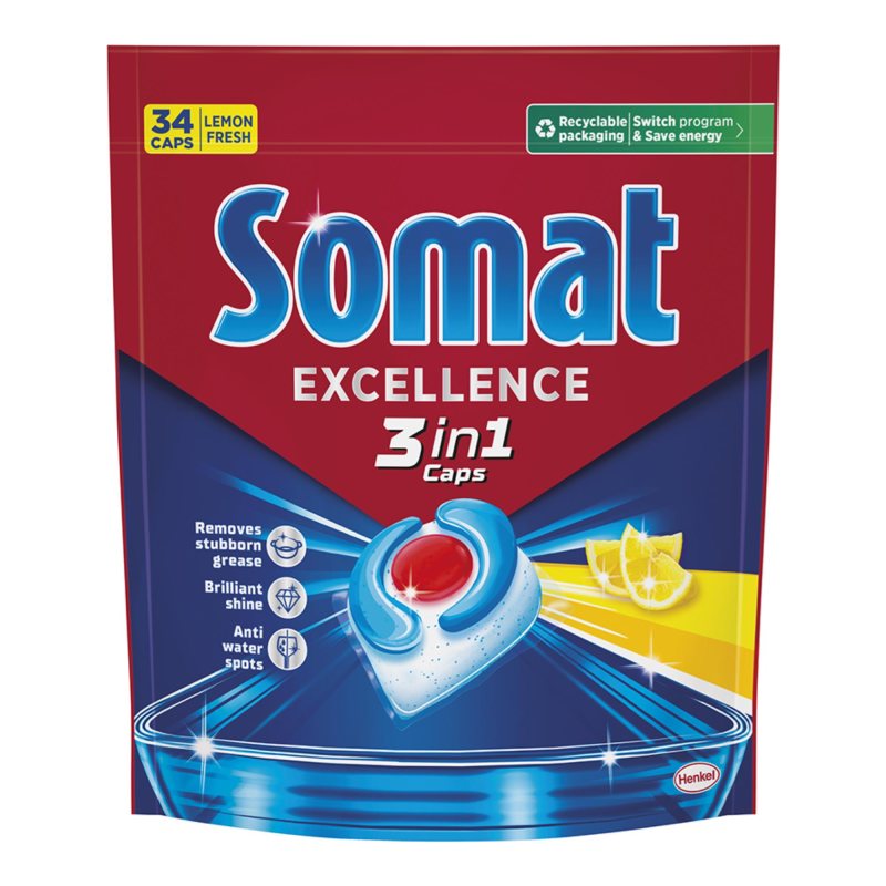 Indaplovių kapsulės SOMAT Lemon 3 in 1, 34 vnt