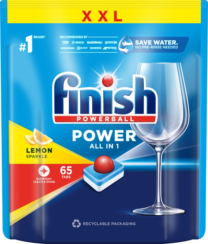 Indaplovių tabletės FINISH POWER ALL IN 1 LEMON, 65 vnt