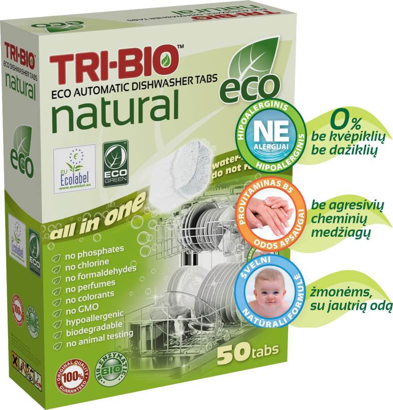 Indaplovių tabletės TRI-BIO ECO, 50 vnt