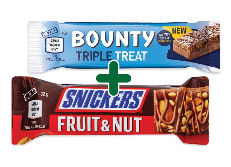 Javainių batonėlis SNICKERS ar BOUNTY, 32 g
