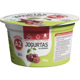 Jogurtas A2 su vyšniomis ir vitam., be lakt., 2,1%rieb., 180 g