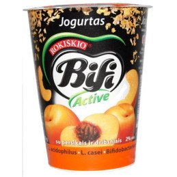 Jogurtas BIFI ACTIVE su persikais ir dribsn., 2% rieb., 360 g