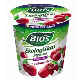 Jogurtas BIOS EKO su vyšniomis, be laktozės, 3,1% r., 370 g