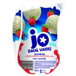 Jogurtas JO su žemuogėmis ir plomb.sk.,bifidobak.2,4%r., 900 g