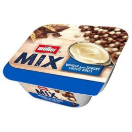 Jogurtas MÜLLER MIX CHOCO BALLS, vanilės sk., 130 g