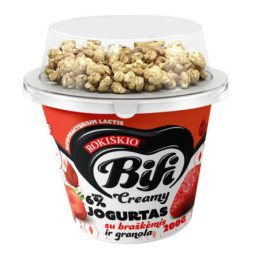 Jogurtas ROKIŠKIO BIFI CREAMY su brašk.,ir granola,6%r., 200 g