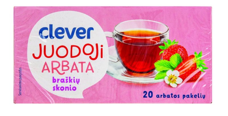 Juodoji aromatizuota arbata braškių skonio CLEVER, 20 vnt