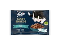 Kačių ėdalas FELIX TASTY SHREDS su įvair. žuvimis, 320 g, 4 x 80 g