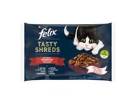 Kačių ėdalas FELIX TASTY SHREDS su įvairia mėsa, 320 g, 4 x 80 g
