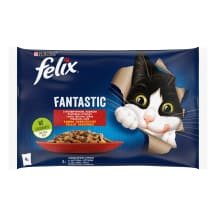 Kačių ėdalo rinkinys FELIX su jautiena, 4 x 85 g