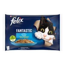 Kačių ėdalo rinkinys FELIX su lašiša, 4 x 85 g