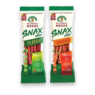 Karštai rūkytos dešrelės KAI NORISI MĖSOS KABANOS SNAX, 200 g