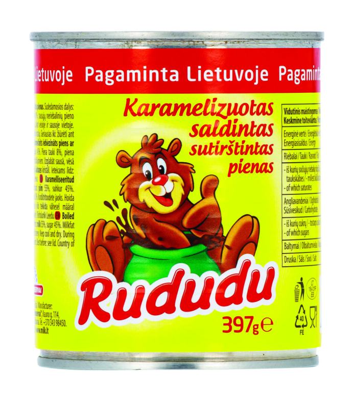 Karamelizuotas saldintas sutirštintas pienas RUDUDU, 397 g