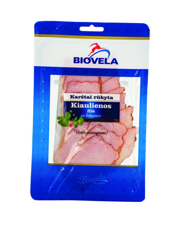 Karštai rūkyta kiaulienos filė su kmynais Pirma rūšis, 90 g