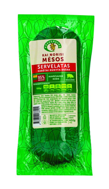 Karštai rūkytas servelatas KAI NORISI MĖSOS, 400 g