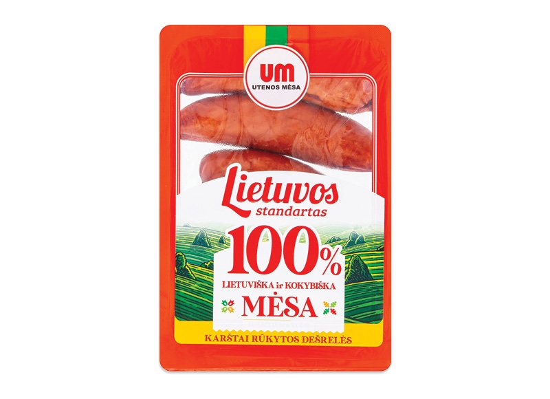 Karštai rūkytos storos dešrelės LIETUVOS STANDARTAS, 400 g