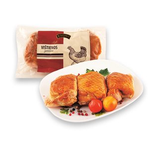 Karštai rūkyta vištienos šlaunelių mėsa su oda, 1 kg