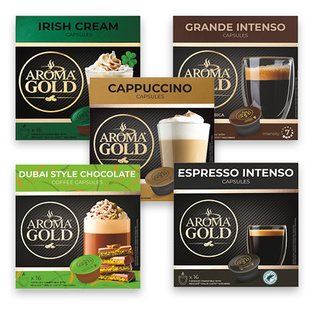 Kavos kapsulėms AROMA GOLD (5 rūšių), 128, 256 g