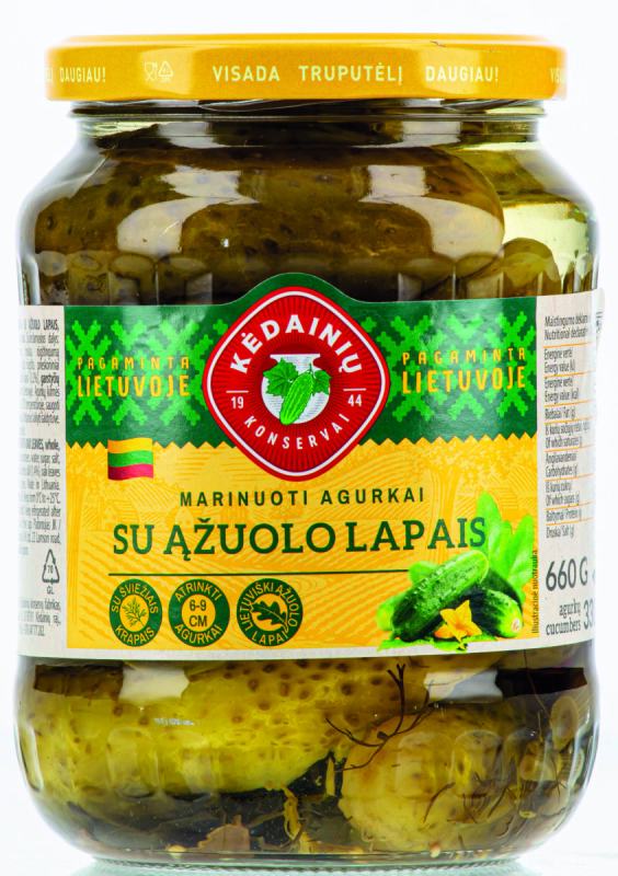 KĖDAINIŲ marinuoti agurkai su ąžuolo lapais, 660 g