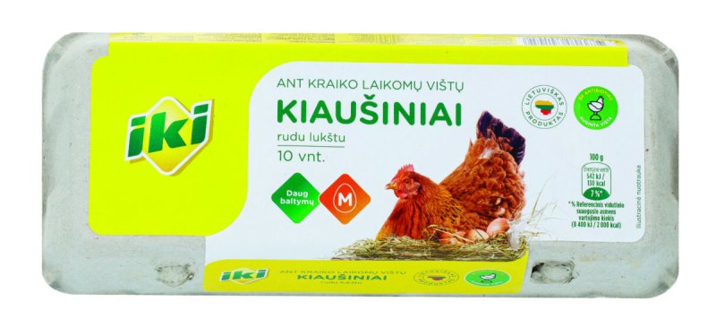Kiaušiniai ant kraiko laikomų vištų IKI, M dydžio, rudu lukštu, Nr.2, 10 vnt