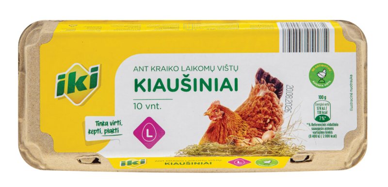 Kiaušiniai IKI ant kraiko laikomų vištų L dydžio, rudu lukštu, Nr.2, 10 vnt