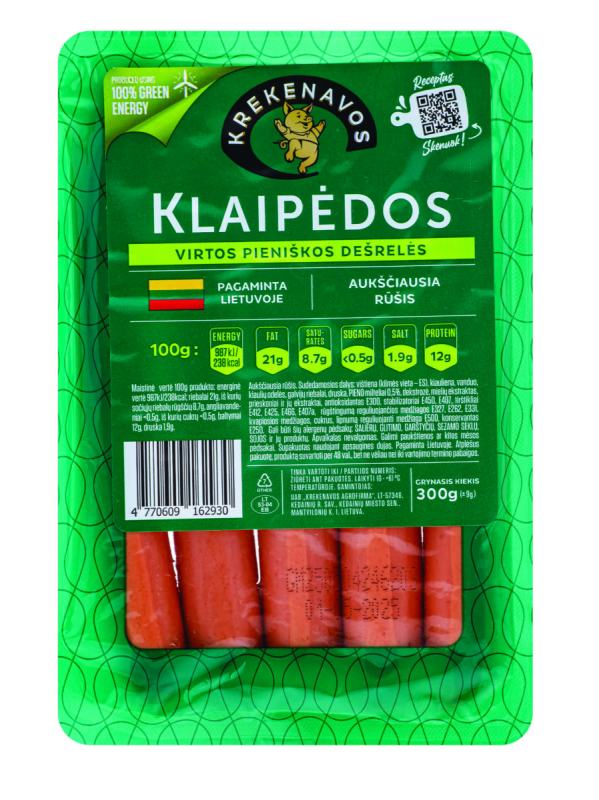 KLAIPĖDOS virtos pieniškos dešrelės, aukščiausia rūšis, 300 g