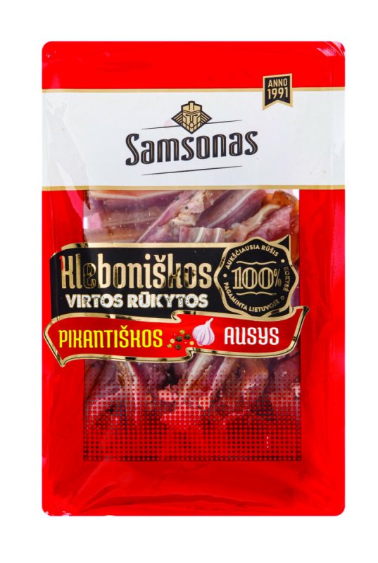 KLEBONIŠKOS virtos rukytos kiaulių pikantiškos ausys, 200 g