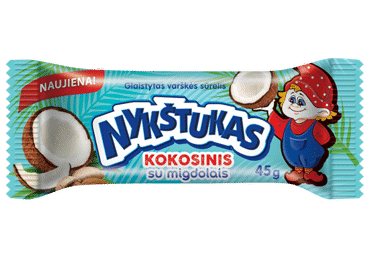 Kokosinis varškės sūrelis NYKŠTUKAS baltame pieniniame glaiste su kepintais migdolais, 25% rieb., 45 g