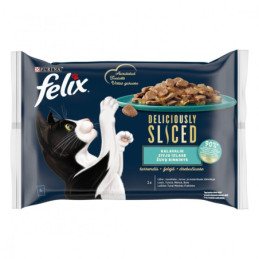 Kons. kačių ėdalas FELIX DELICIOUSLY SLICED žuvis drebuč., 4 x 80 g