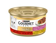 Kons. kačių ėdalas GOURMET GOLD su jautiena ir vištiena, 85 g