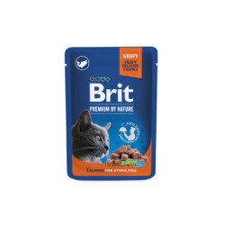 Konserv. kačių ėdalas BRIT sterilizuotiems, su lašiša, 100 g