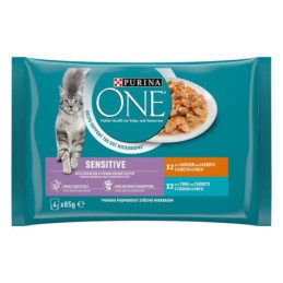 Konserv. steril. kačių ėdalas ONE SENSITIVE su višt. ir tunu, 4 x 85 g