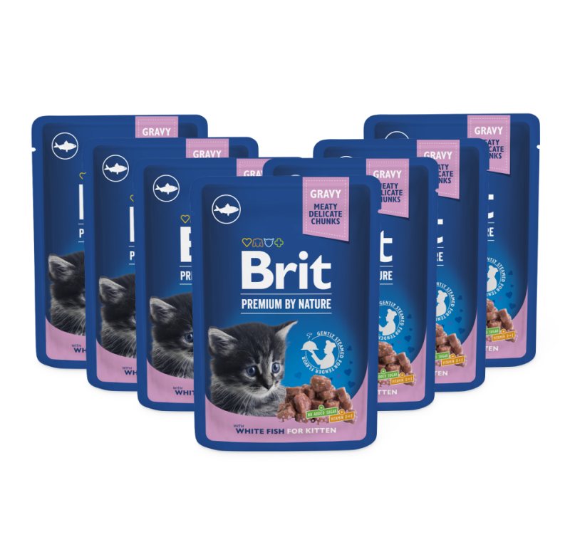 Konservuotas ėdalas katėms Brit Premium White Fish Kitten, 24 vnt., 100 g