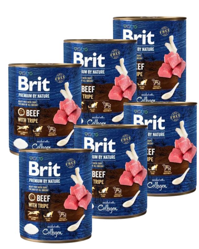 Konservuotas ėdalas šunims BRIT PREMIUM BY NATURE BEEF WITH TRIPES su jautiena, 6 vnt., 800 g