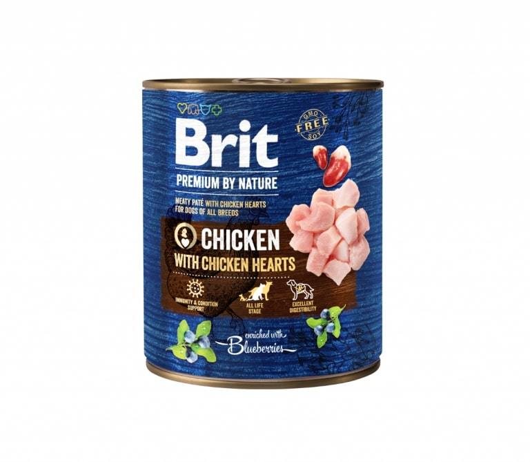 Konservuotas ėdalas šunims BRIT PREMIUM BY NATURE CHICKEN WITH HEARTS vištiena, 800 g