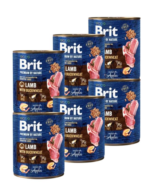 Konservuotas ėdalas šunims BRIT PREMIUM BY NATURE LAMB WITH BUCKWHEAT su ėriena, 6 vnt., 800 g