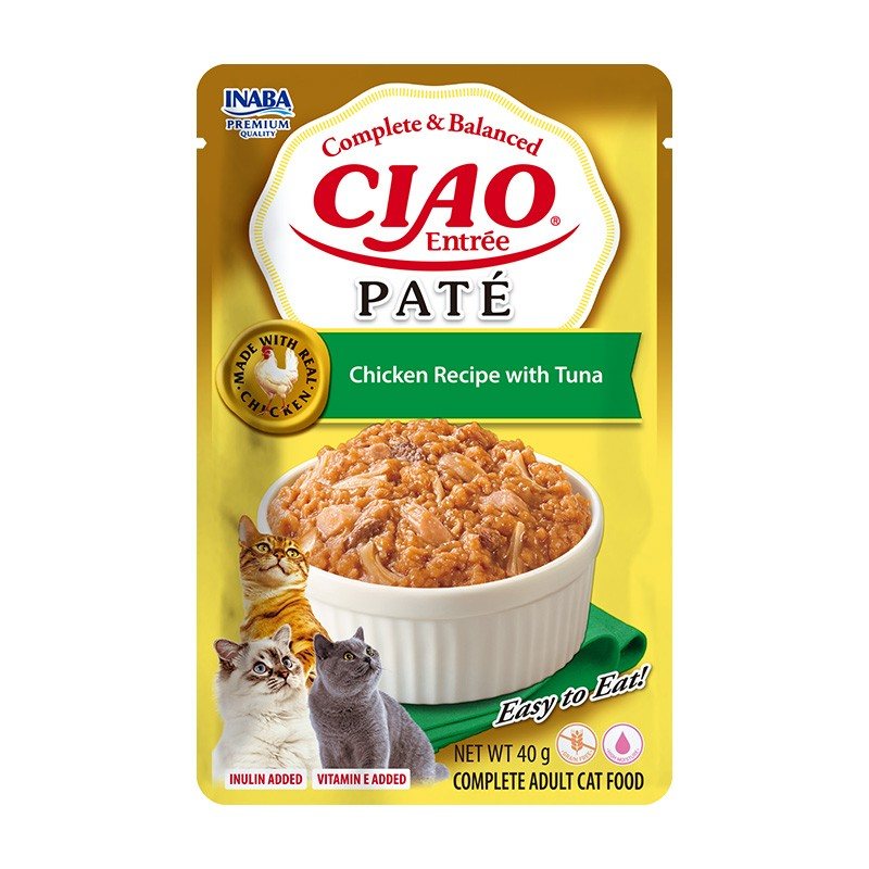 Konservuotas kačių ėdalas CIAO Pate, su vištiena ir tunu, 40 g