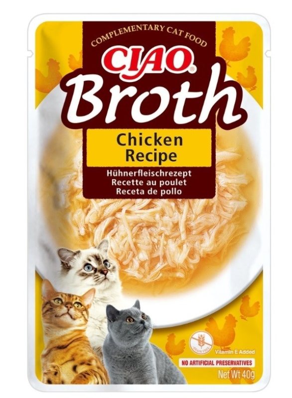 Konservuotas kačių ėdalas CIAO, sultinys, su vištiena, 40 g
