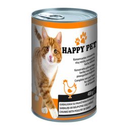 Konservuotas kačių ėdalas HAPPY PET su paukštiena, 400 g