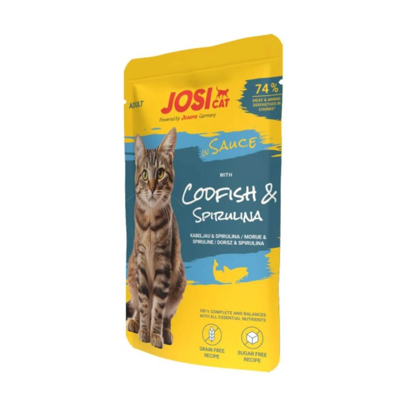 Konservuotas kačių ėdalas JOSICAT, su menkėmis padaže, 85 g