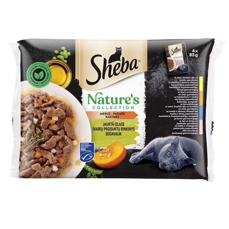 Konservuotas kačių ėdalas SHEBA, įvairios mėsos rinkinys, 4 x 85 g