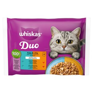 Konservuotas kačių ėdalas WHISKAS Pouch Tasty Duo, su žuvimi ir mėsa, 4 x 85 g