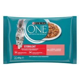 Konservuotas sterilizuotų kačių ėdalas su lašiša ONE, 4 x 85 g