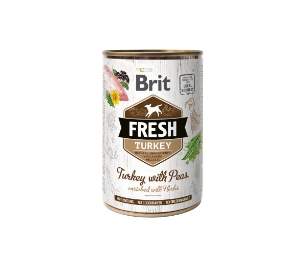Konservuotas šunų ėdalas Brit Fresh Turkey&Peas, 400 g
