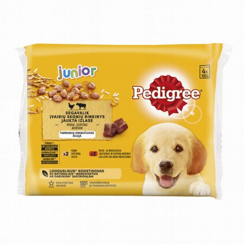 Konservuotas šunų ėdalo rinkinys PEDIGREE Junior, 4 x 100 g