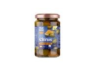 Konservuotos žaliosios alyvuogės WELL DONE citrusinių vaisių marinate (be kauliukų), 340 g