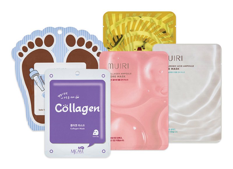 Korėjietiškoms lakštinėms veido, rankų ir pėdų kaukėms MUIRI, MJCARE, SKIN PLANET